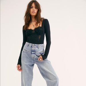 Free People Love Adorned Top NWT Lace/Corset/Tee